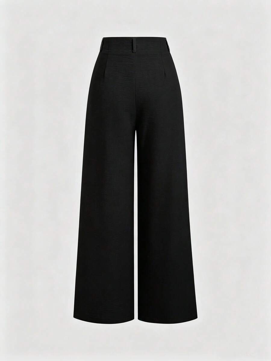 Katya Pleated Wide Leg Pants Tailored High Rise Trousers - Black