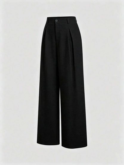 Katya Pleated Wide Leg Pants Tailored High Rise Trousers - Black