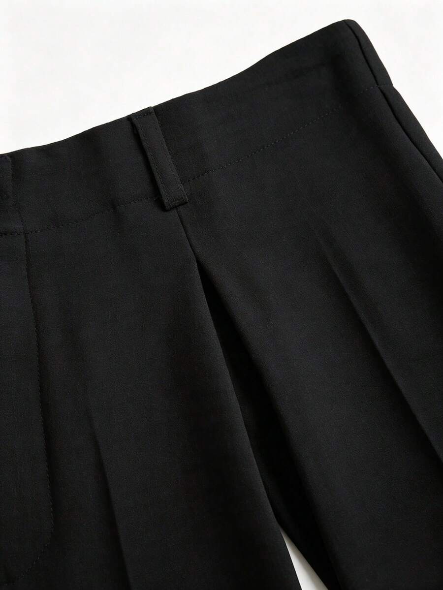 Katya Pleated Wide Leg Pants Tailored High Rise Trousers - Black