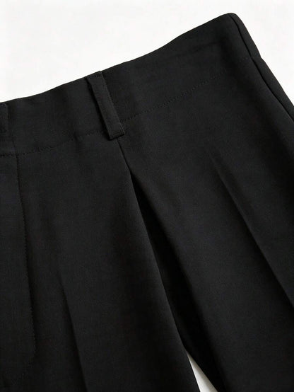 Katya Pleated Wide Leg Pants Tailored High Rise Trousers - Black