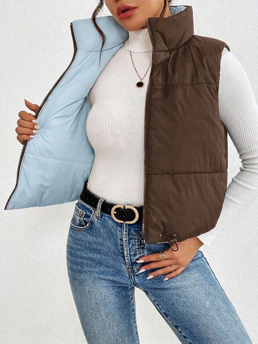 Hallstatt Short Zip Front Puffer Vest with Stand Collar