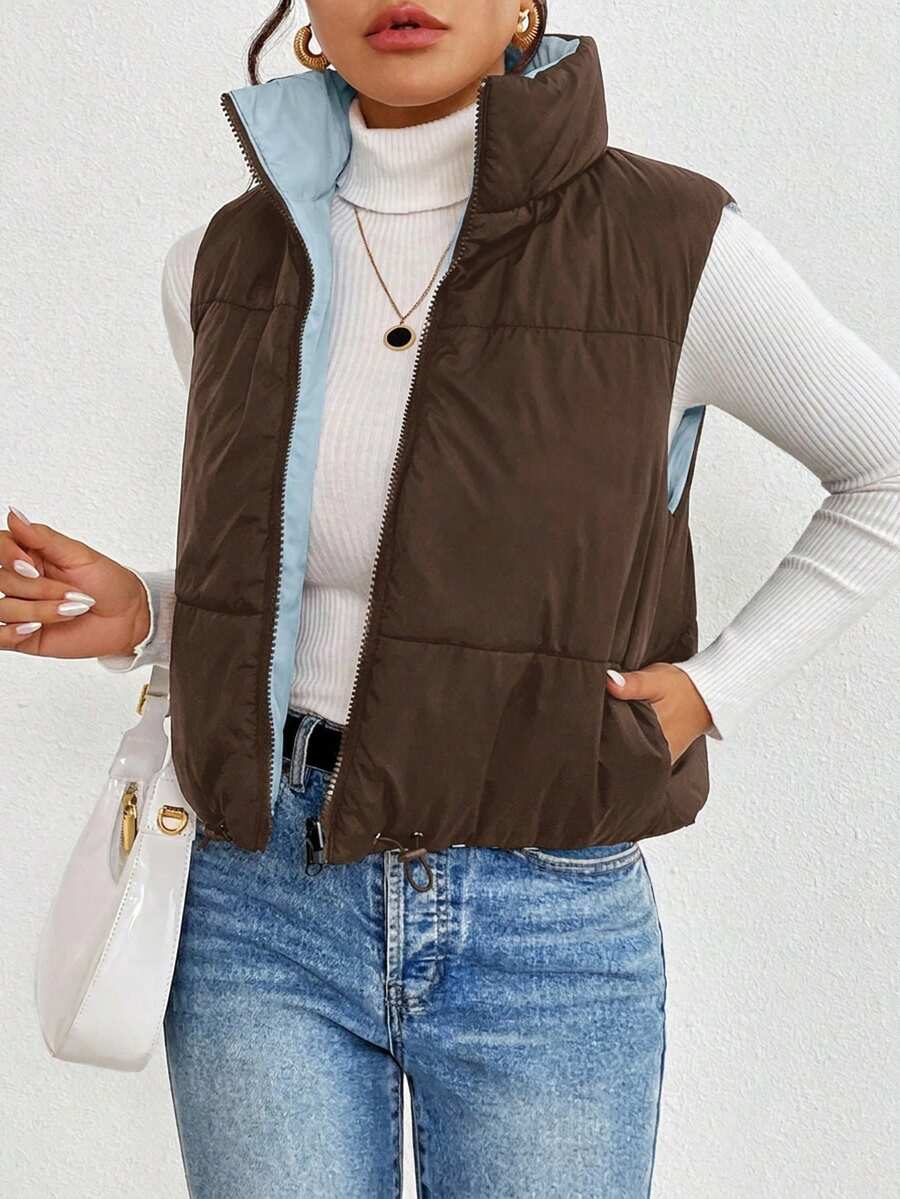 Hallstatt Short Zip Front Puffer Vest with Stand Collar