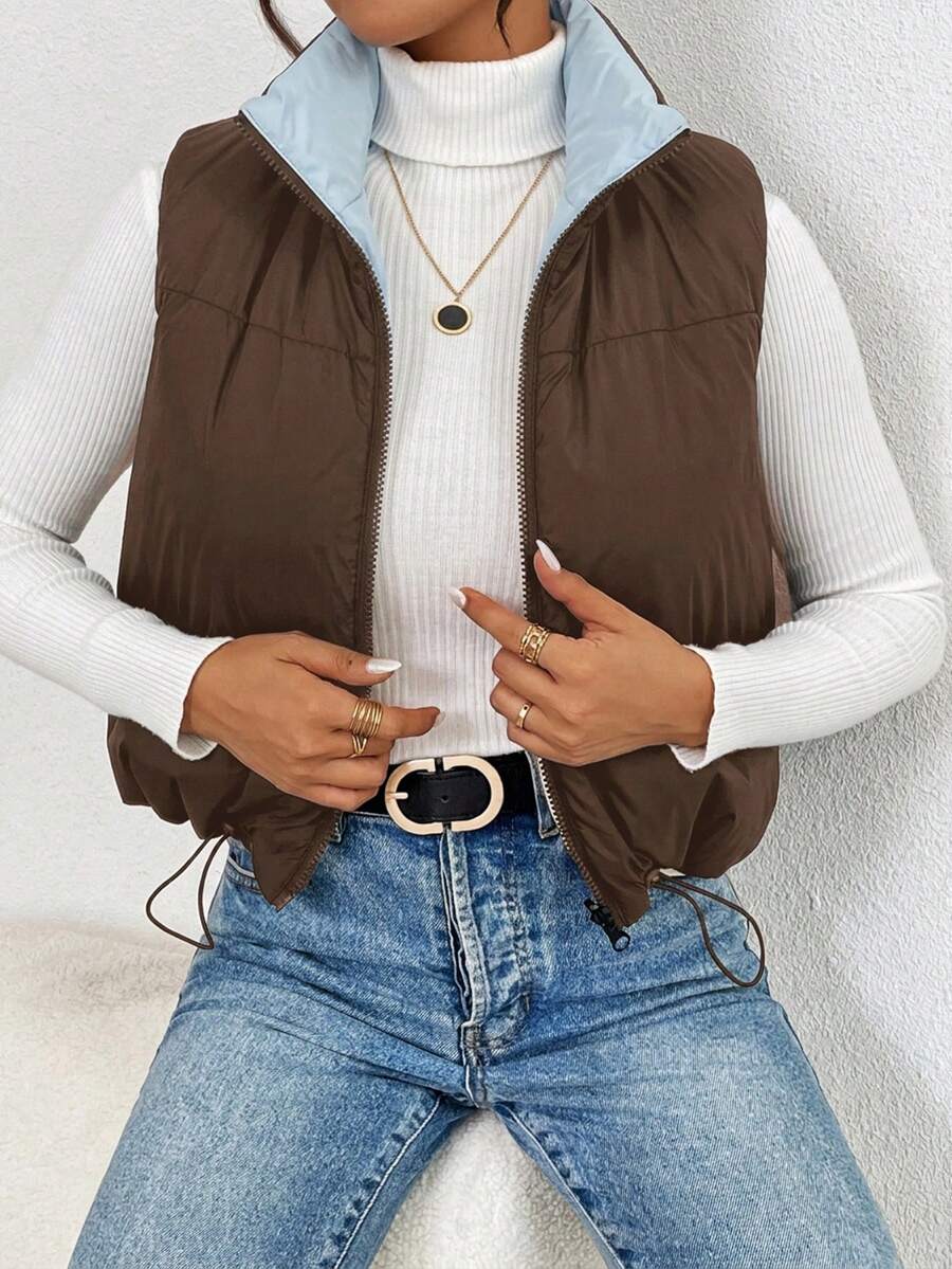 Hallstatt Short Zip Front Puffer Vest with Stand Collar