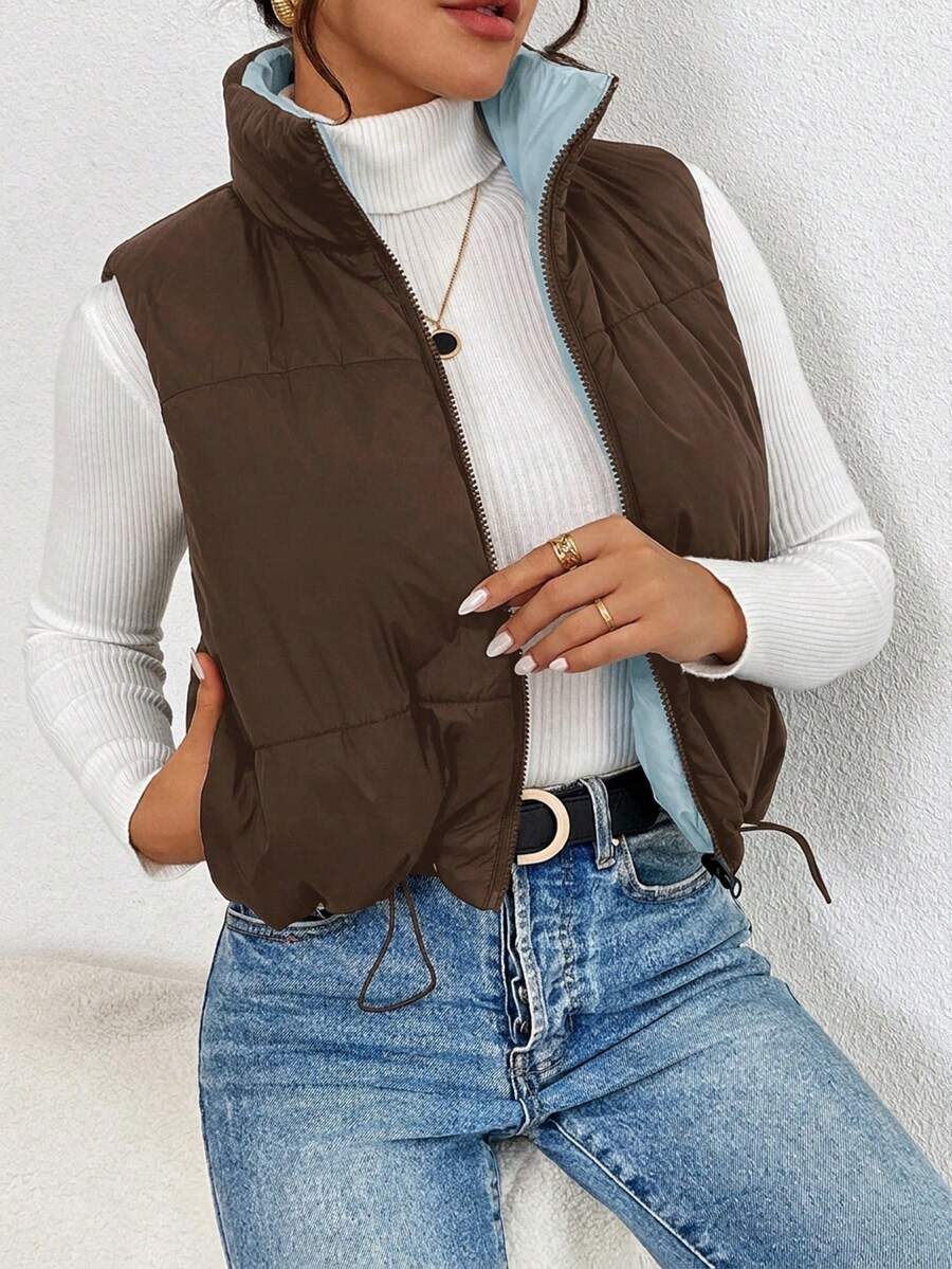 Hallstatt Short Zip Front Puffer Vest with Stand Collar