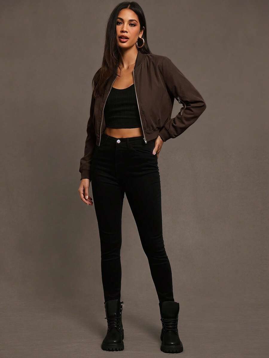 Steamboat Zip Up Bomber Jacket with Ribbed Trim