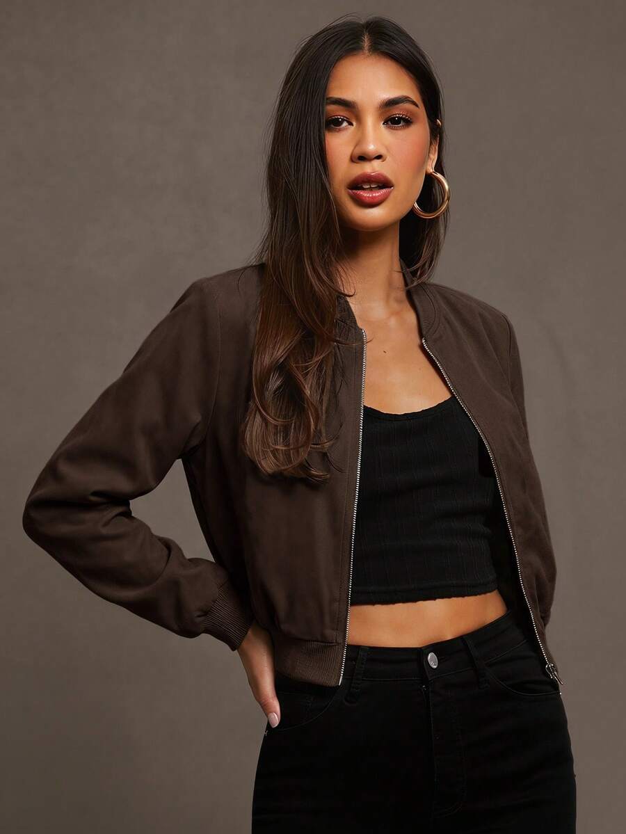 Steamboat Zip Up Bomber Jacket with Ribbed Trim