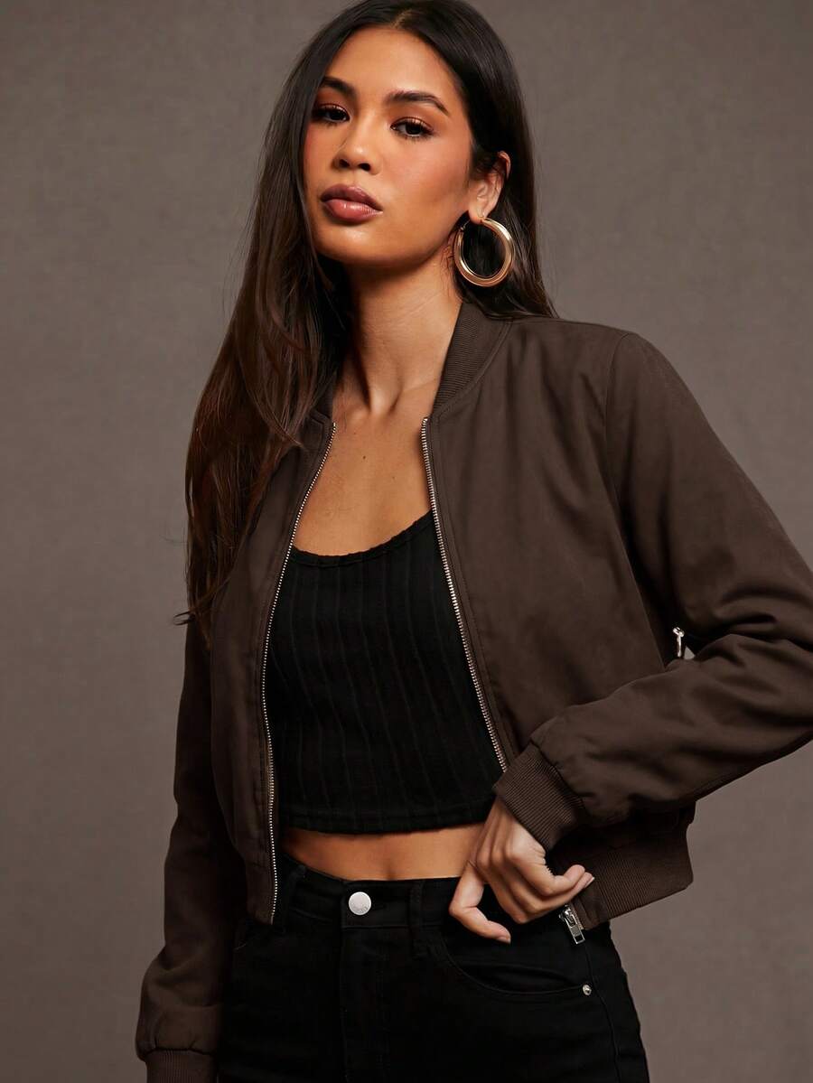 Steamboat Zip Up Bomber Jacket with Ribbed Trim