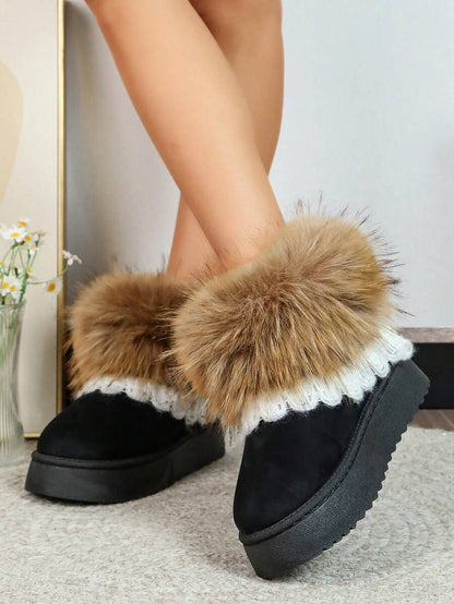 2025 Winter Women's Fashionable Thickened Thermal Lined Anti-Slip Snow Boots,Fur Boots Mensa