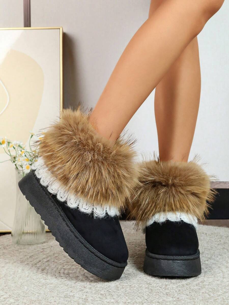 2025 Winter Women's Fashionable Thickened Thermal Lined Anti-Slip Snow Boots,Fur Boots Mensa