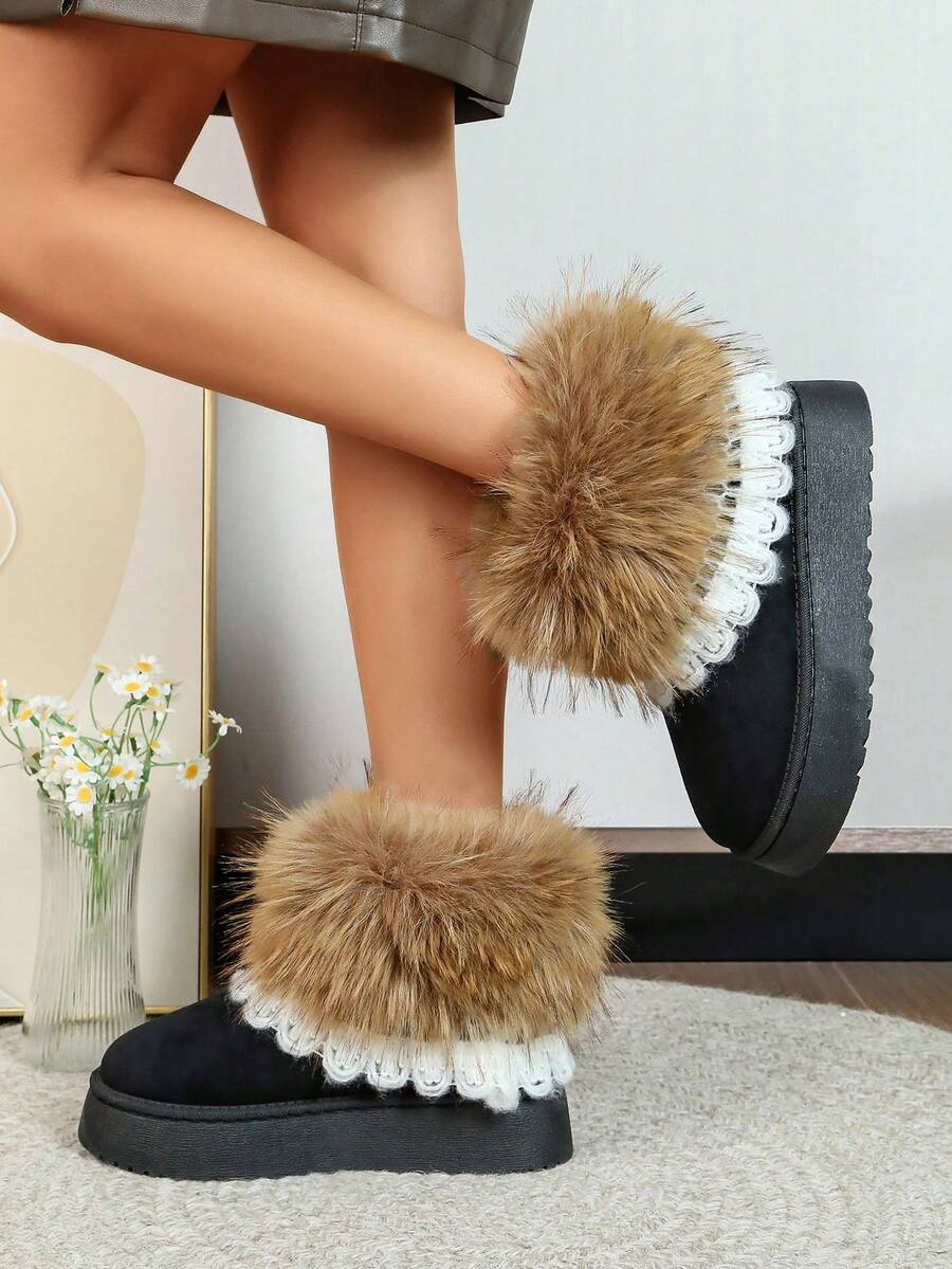 2025 Winter Women's Fashionable Thickened Thermal Lined Anti-Slip Snow Boots,Fur Boots Mensa