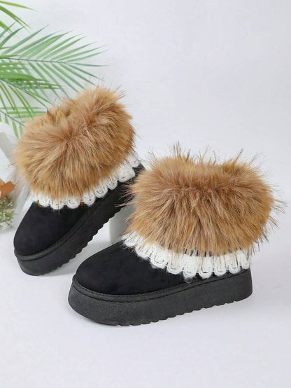 2025 Winter Women's Fashionable Thickened Thermal Lined Anti-Slip Snow Boots,Fur Boots Mensa