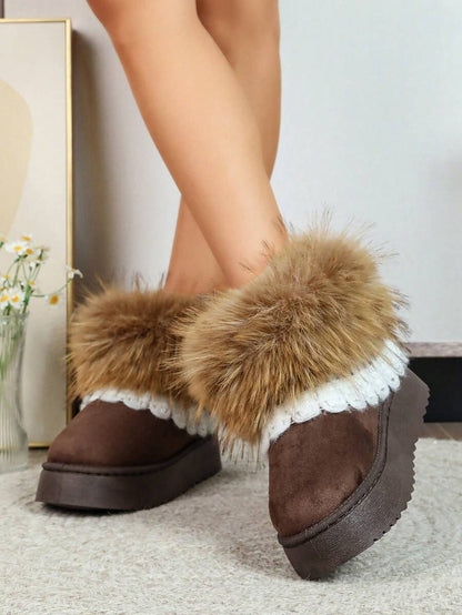 2025 Winter Women's Fashionable Thickened Thermal Lined Anti-Slip Snow Boots,Fur Boots Mensa