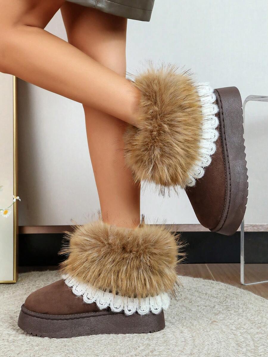 2025 Winter Women's Fashionable Thickened Thermal Lined Anti-Slip Snow Boots,Fur Boots Mensa