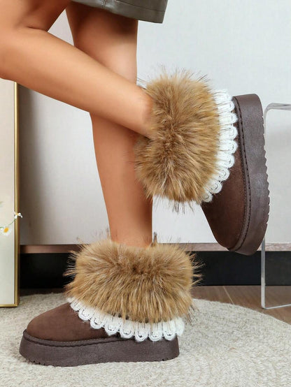 2025 Winter Women's Fashionable Thickened Thermal Lined Anti-Slip Snow Boots,Fur Boots Mensa