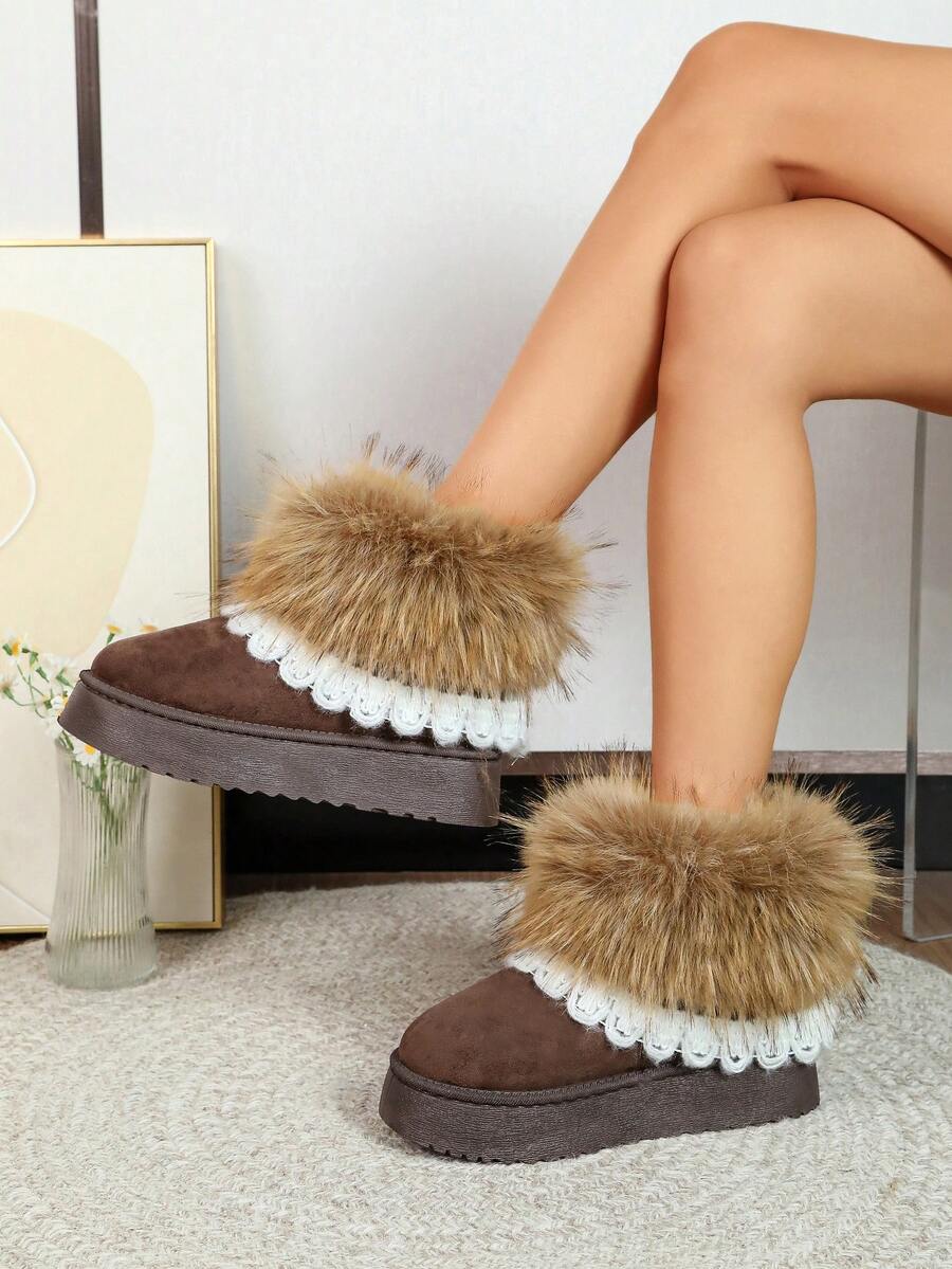 2025 Winter Women's Fashionable Thickened Thermal Lined Anti-Slip Snow Boots,Fur Boots Mensa