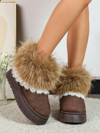 2025 Winter Women's Fashionable Thickened Thermal Lined Anti-Slip Snow Boots,Fur Boots Mensa