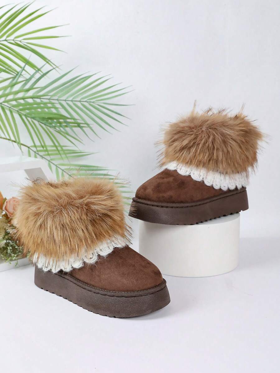 2025 Winter Women's Fashionable Thickened Thermal Lined Anti-Slip Snow Boots,Fur Boots Mensa