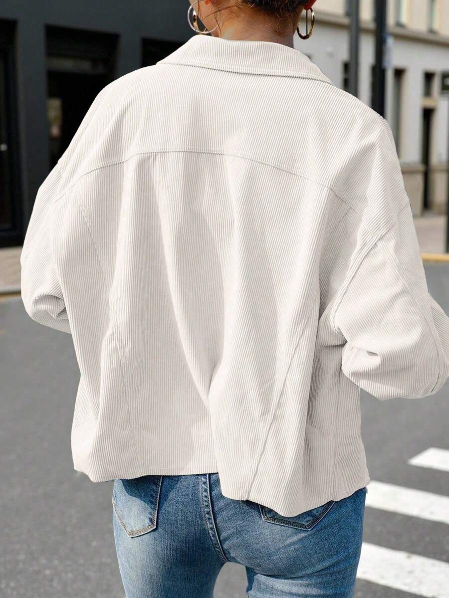 Montreux Corduroy Cropped Button Front Shacket Jacket
