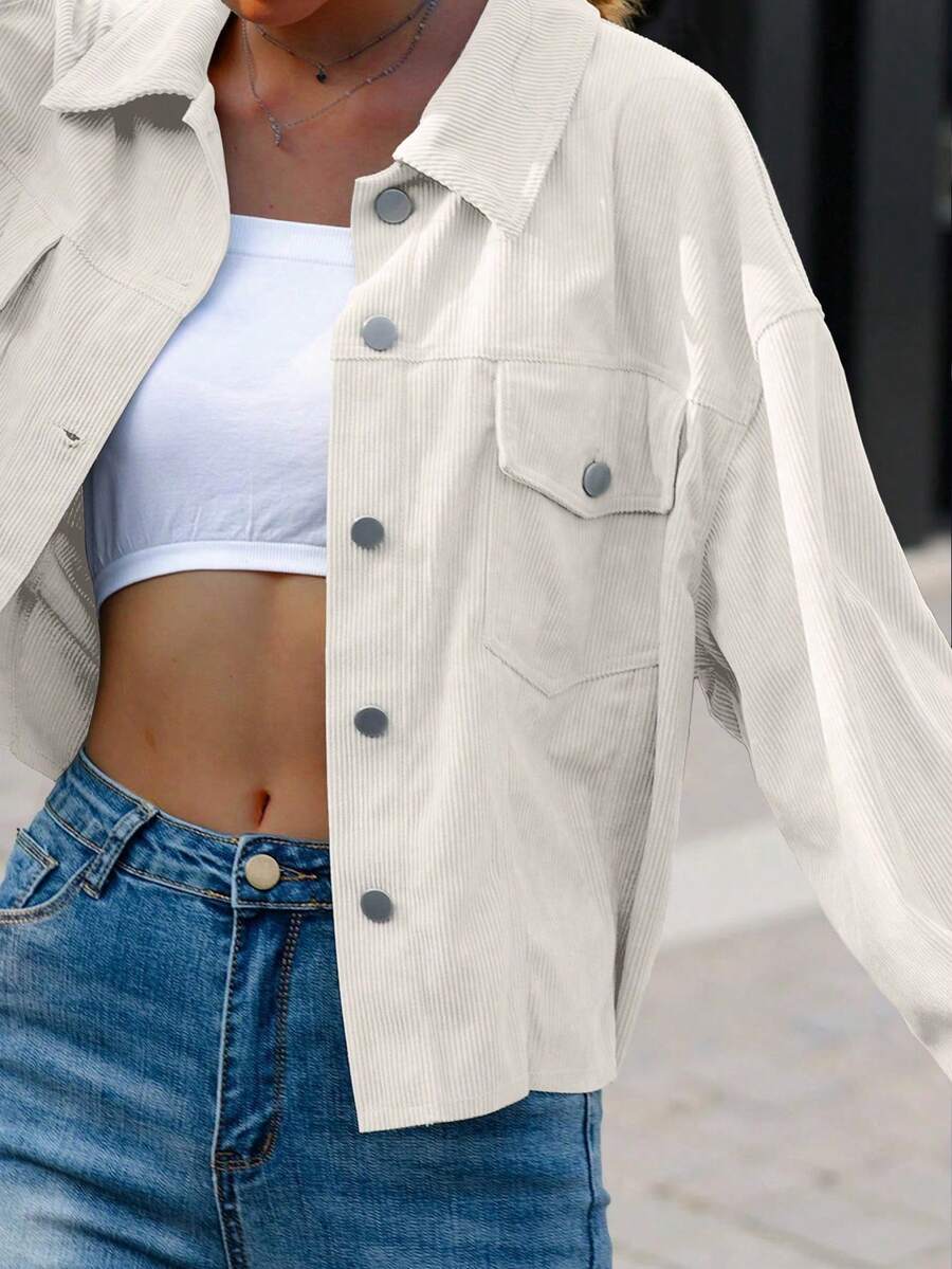 Montreux Corduroy Cropped Button Front Shacket Jacket