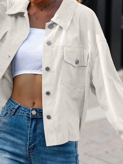 Montreux Corduroy Cropped Button Front Shacket Jacket
