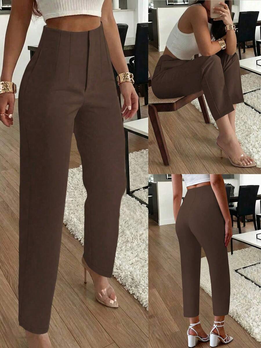 Women's Pleated Tapered Ankle Trousers, Stretch Dress Pants for Work Office - Apricot