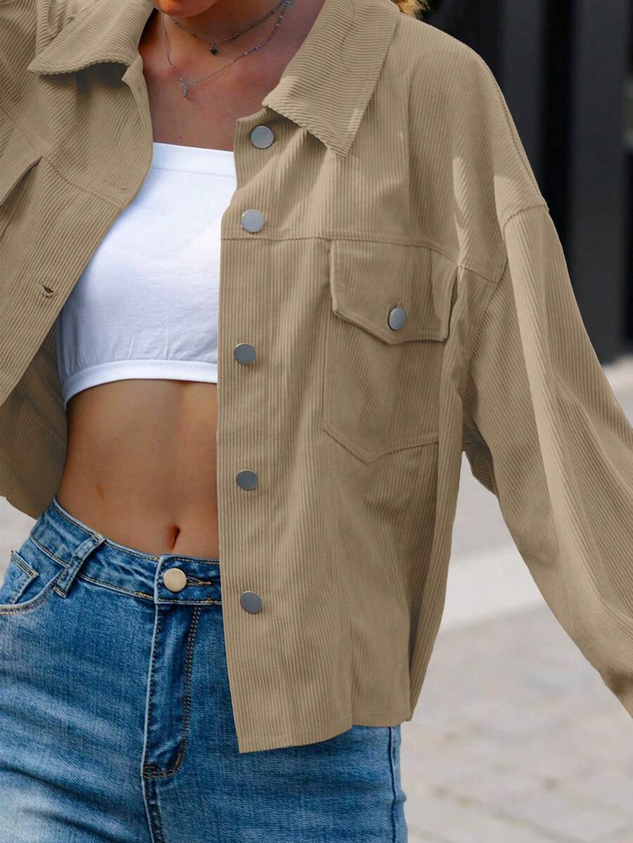 Montreux Corduroy Cropped Button Front Shacket Jacket