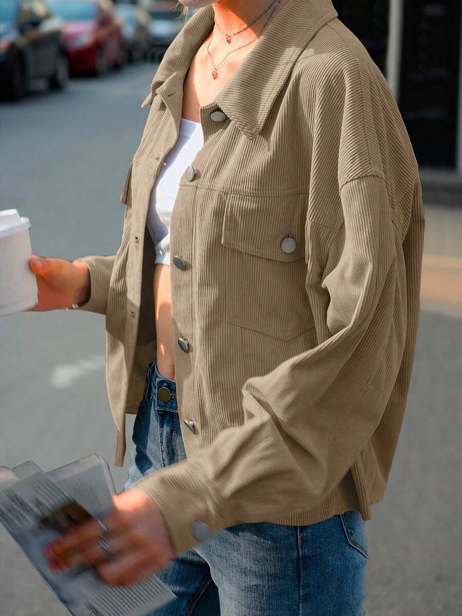 Montreux Corduroy Cropped Button Front Shacket Jacket