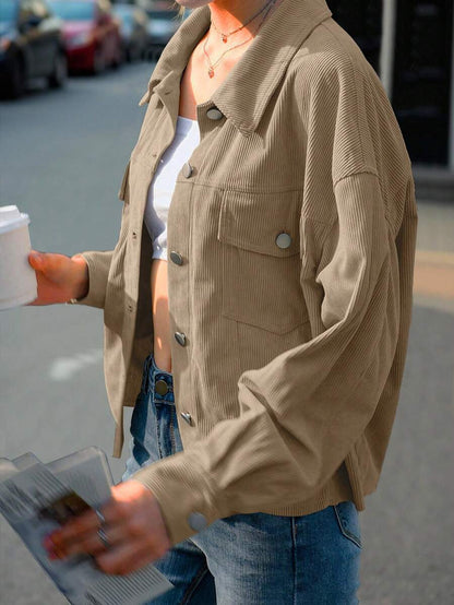 Montreux Corduroy Cropped Button Front Shacket Jacket