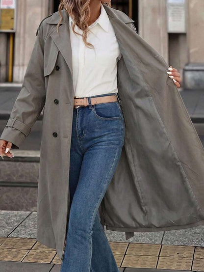 Delia Belted Double Breasted Trench Coat with Raglan Sleeves - Grey