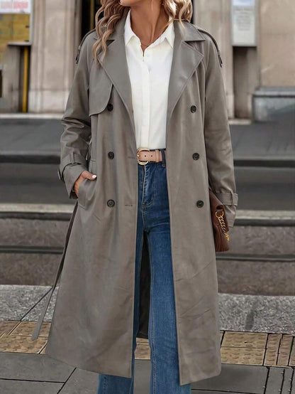 Delia Belted Double Breasted Trench Coat with Raglan Sleeves - Grey