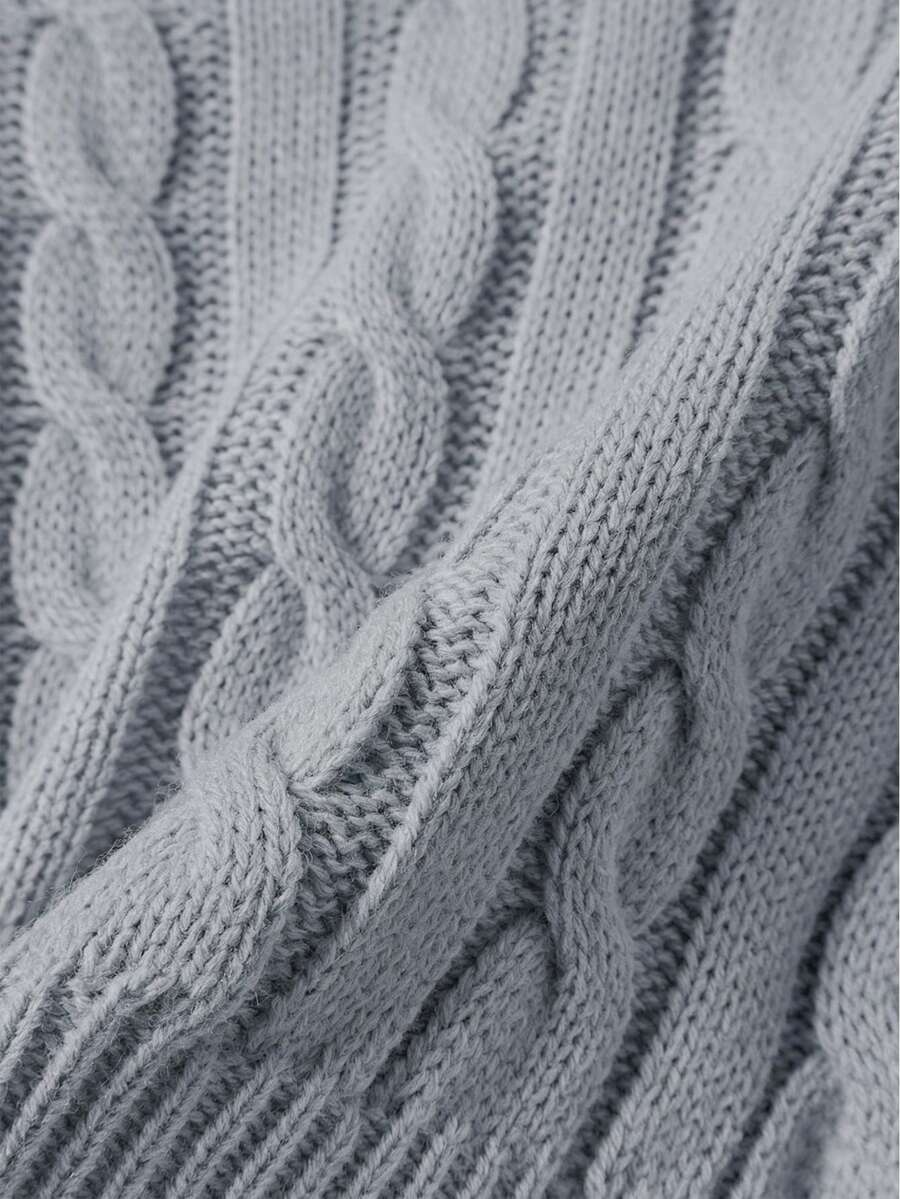 Oriana Cropped Cable Knit Sweater with Crew Neck - Dove Grey