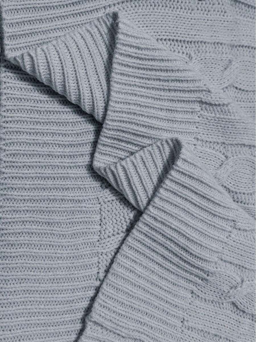 Oriana Cropped Cable Knit Sweater with Crew Neck - Dove Grey