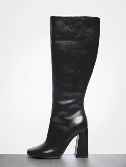 SHUZIA Women's Fashionable & Comfortable Knee-High Side Zipper Chunky Heel Boots Mensa
