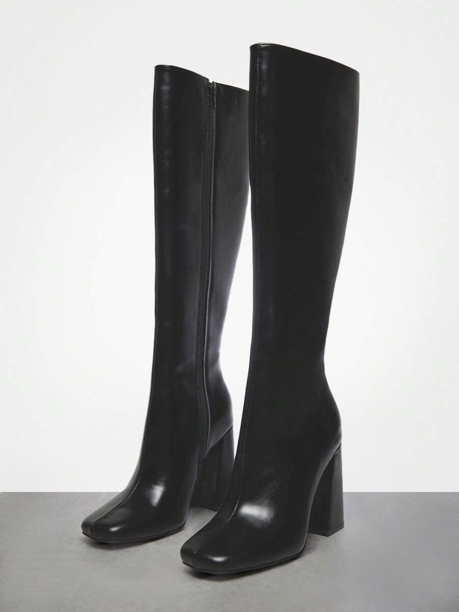 SHUZIA Women's Fashionable & Comfortable Knee-High Side Zipper Chunky Heel Boots Mensa
