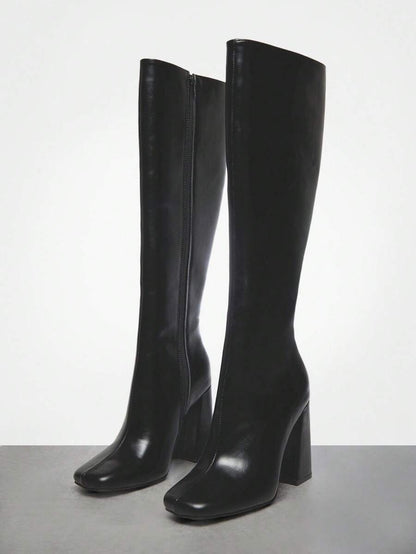 SHUZIA Women's Fashionable & Comfortable Knee-High Side Zipper Chunky Heel Boots Mensa