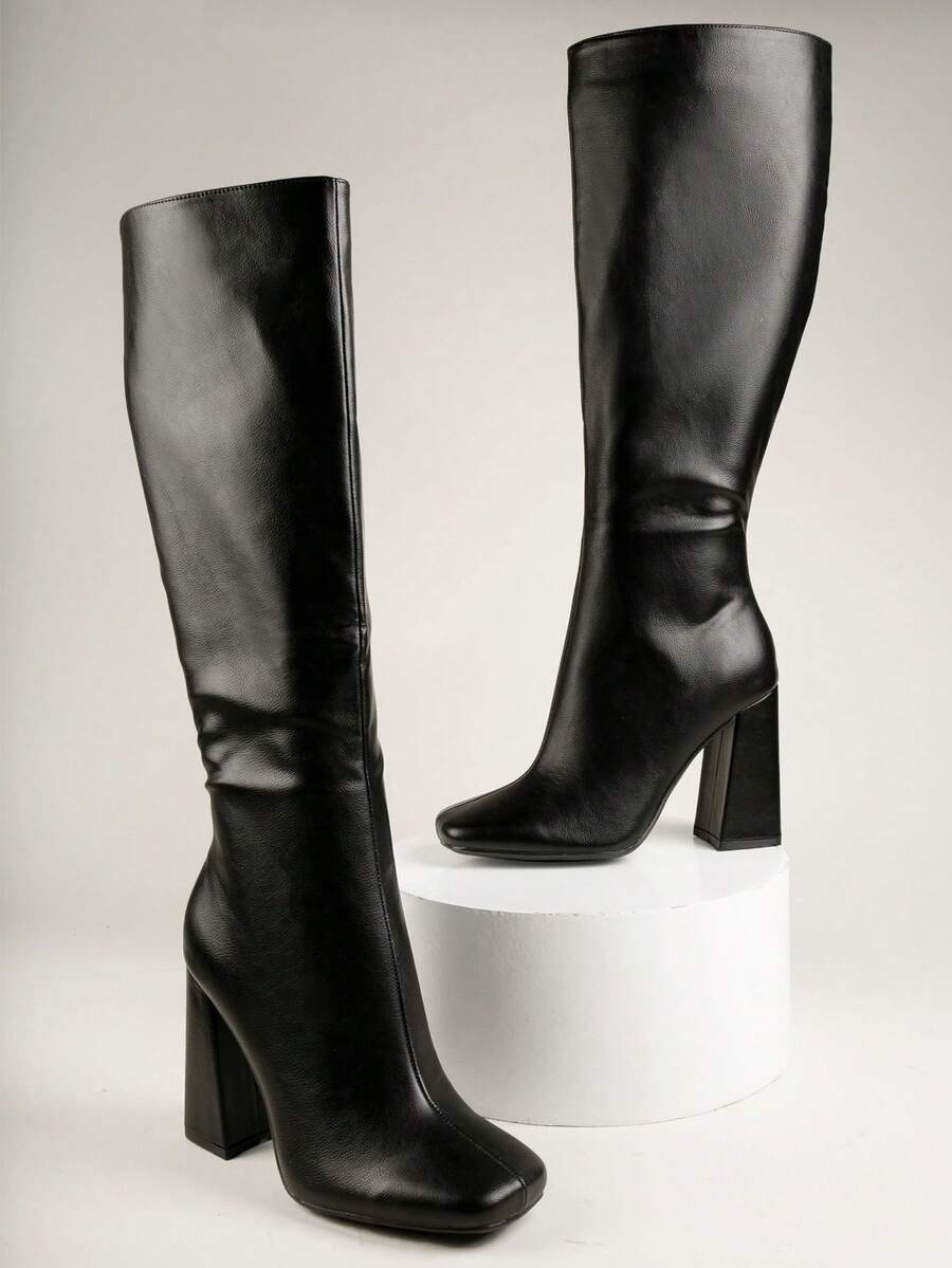 SHUZIA Women's Fashionable & Comfortable Knee-High Side Zipper Chunky Heel Boots Mensa