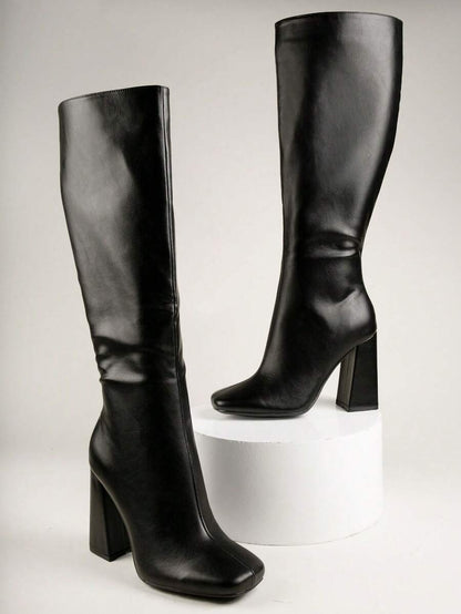 SHUZIA Women's Fashionable & Comfortable Knee-High Side Zipper Chunky Heel Boots Mensa