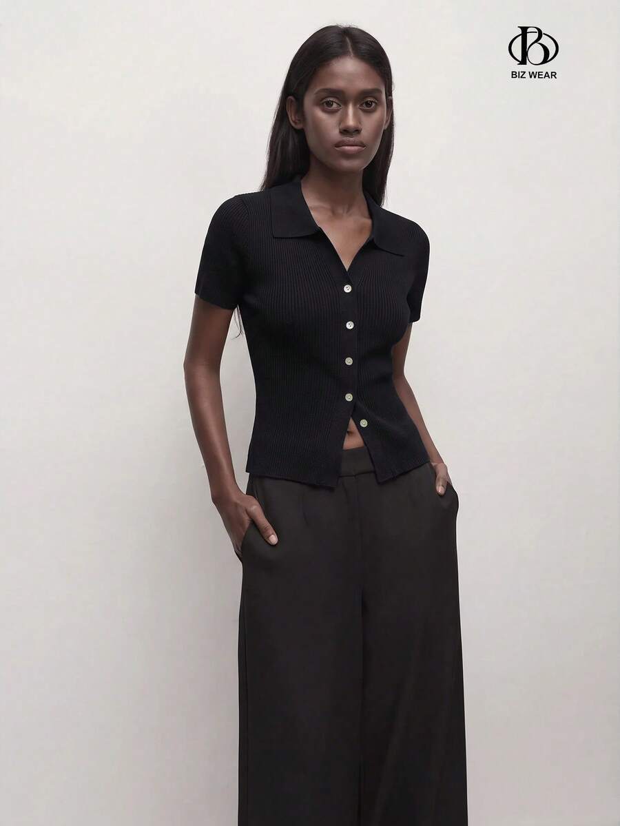 Vera Striped Short Sleeve Knit Top - Black