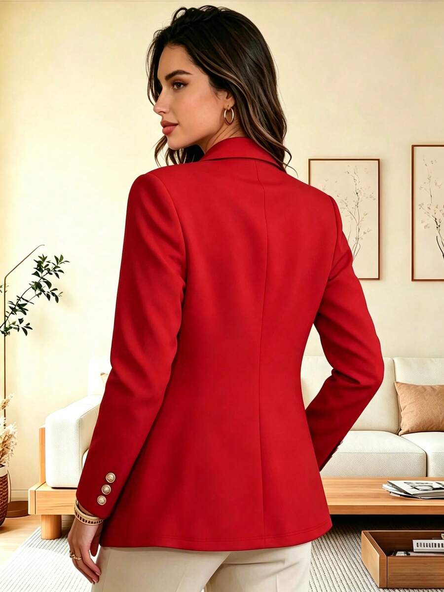 Eugenie Open Front Lapel Collar Stretch Knit Blazer - Red