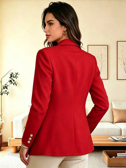 Eugenie Open Front Lapel Collar Stretch Knit Blazer - Red