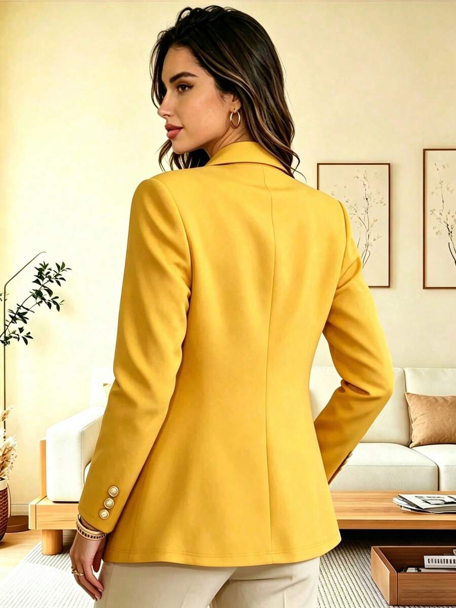 Eugenie Open Front Lapel Collar Stretch Knit Blazer - Yellow