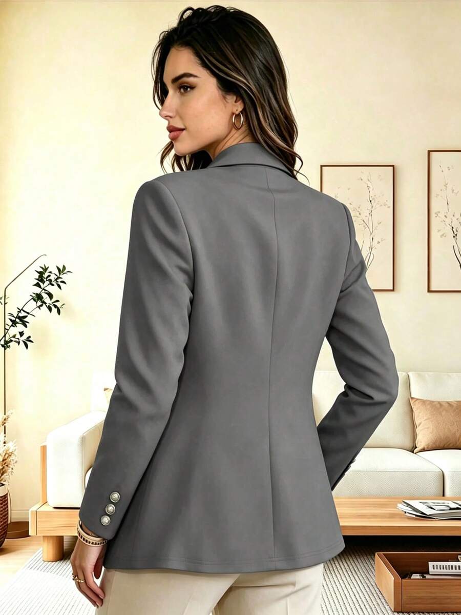 Eugenie Open Front Lapel Collar Stretch Knit Blazer - Dark Grey