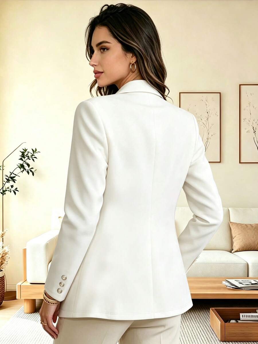 Eugenie Open Front Lapel Collar Stretch Knit Blazer - White with Black Lapel