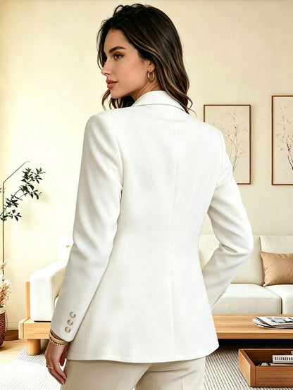 Eugenie Open Front Lapel Collar Stretch Knit Blazer - White with Black Lapel