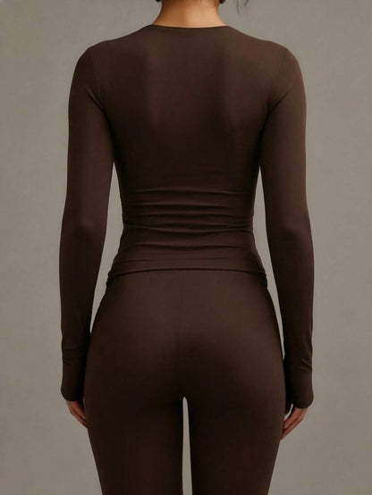 Aurora Slim Fit Round Neck Long Sleeve Tee - Black