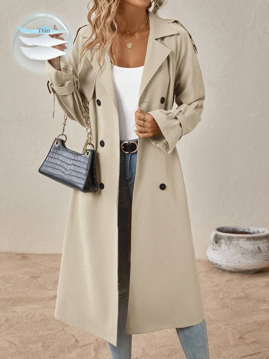 Delia Belted Double Breasted Trench Coat with Raglan Sleeves - Beige