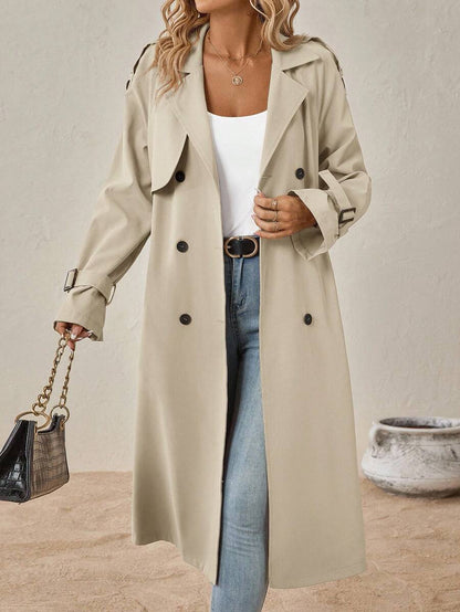 Delia Belted Double Breasted Trench Coat with Raglan Sleeves - Beige