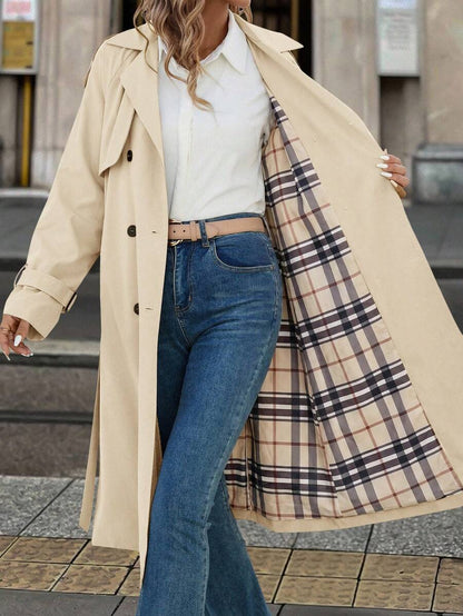 Fleur Long Double Breasted Trench Coat with Raglan Sleeves - Cream