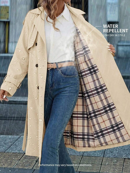 Fleur Long Double Breasted Trench Coat with Raglan Sleeves - Cream