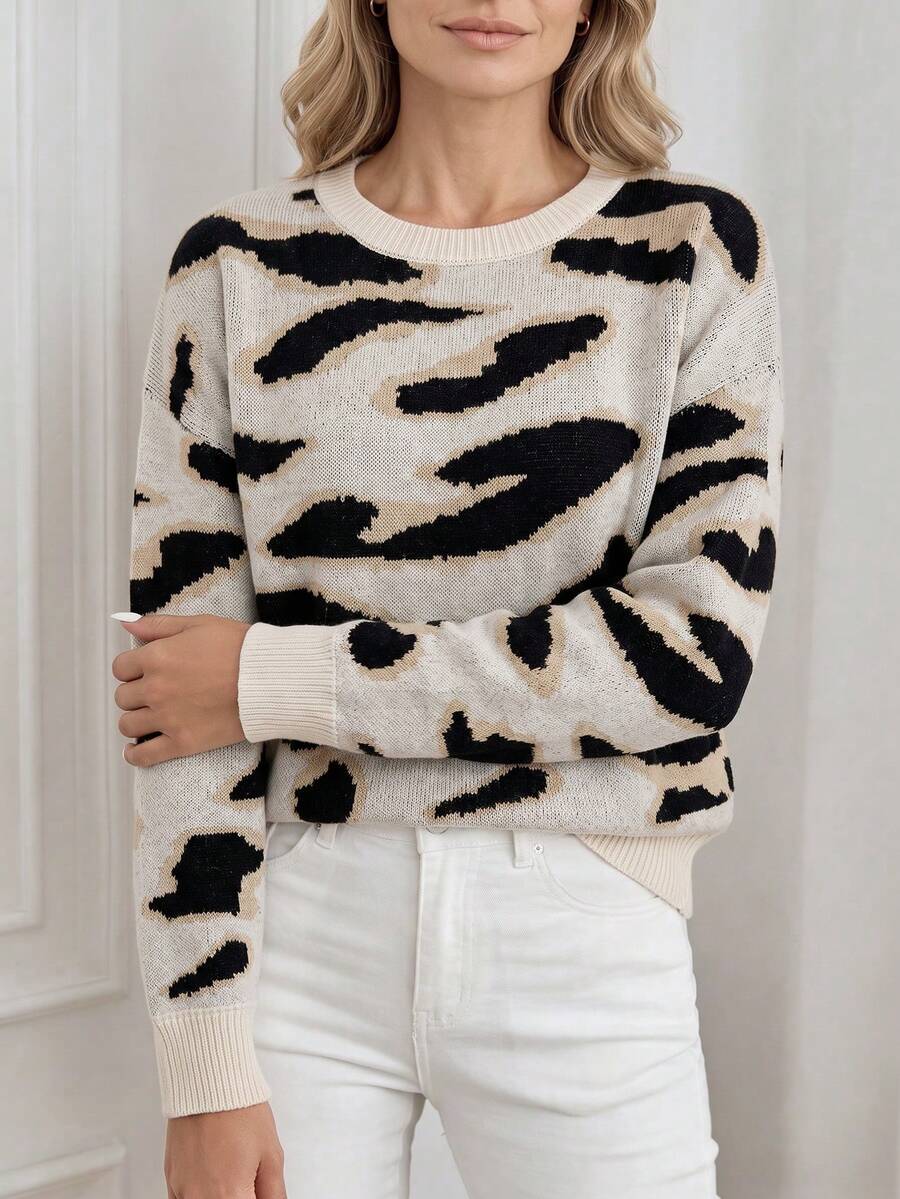 Audrey Striped Drop Shoulder Pullover Sweater - White